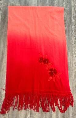 Two's Company Red and Coral Ombré Embroidered Floral Scarf Wrap